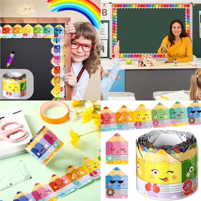 Seas Bulletin Board viền viền viền họa tiết bút chì viền viền cho bảng thông báo bảng phấn