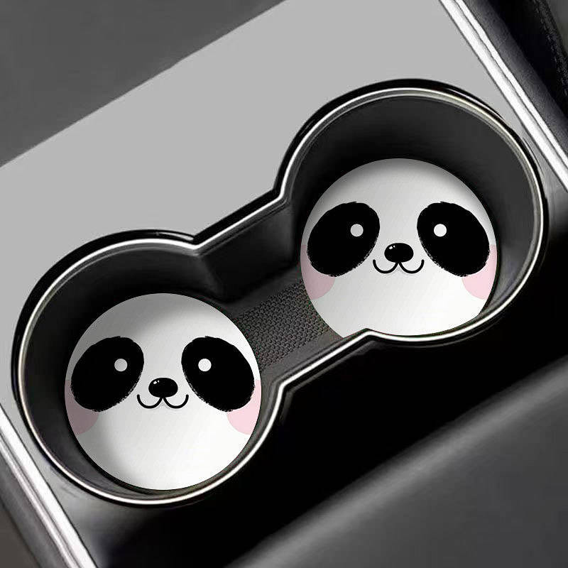 2PCs Cute Panda Car Coaster Door Slot Storage Pad Sub Car Interior Accessory Cartoon Car Non-Slip Ma