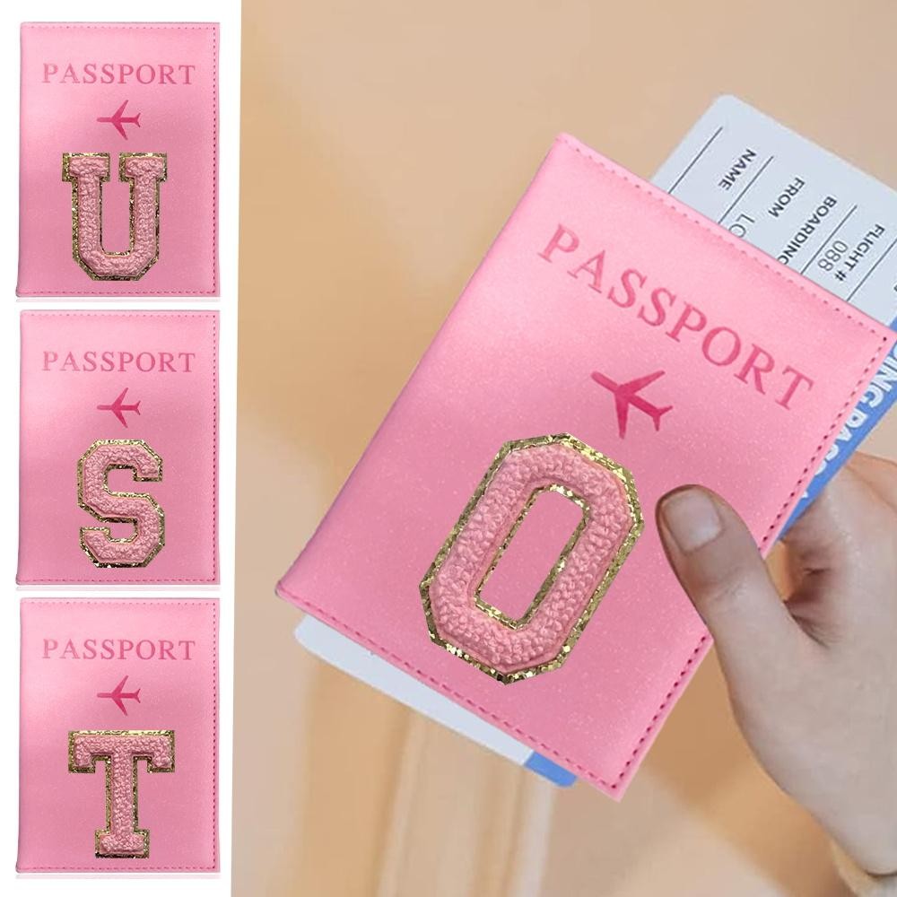 Pink Folding passport cover customs card document organizer anti-magnetic protective case PInk embro