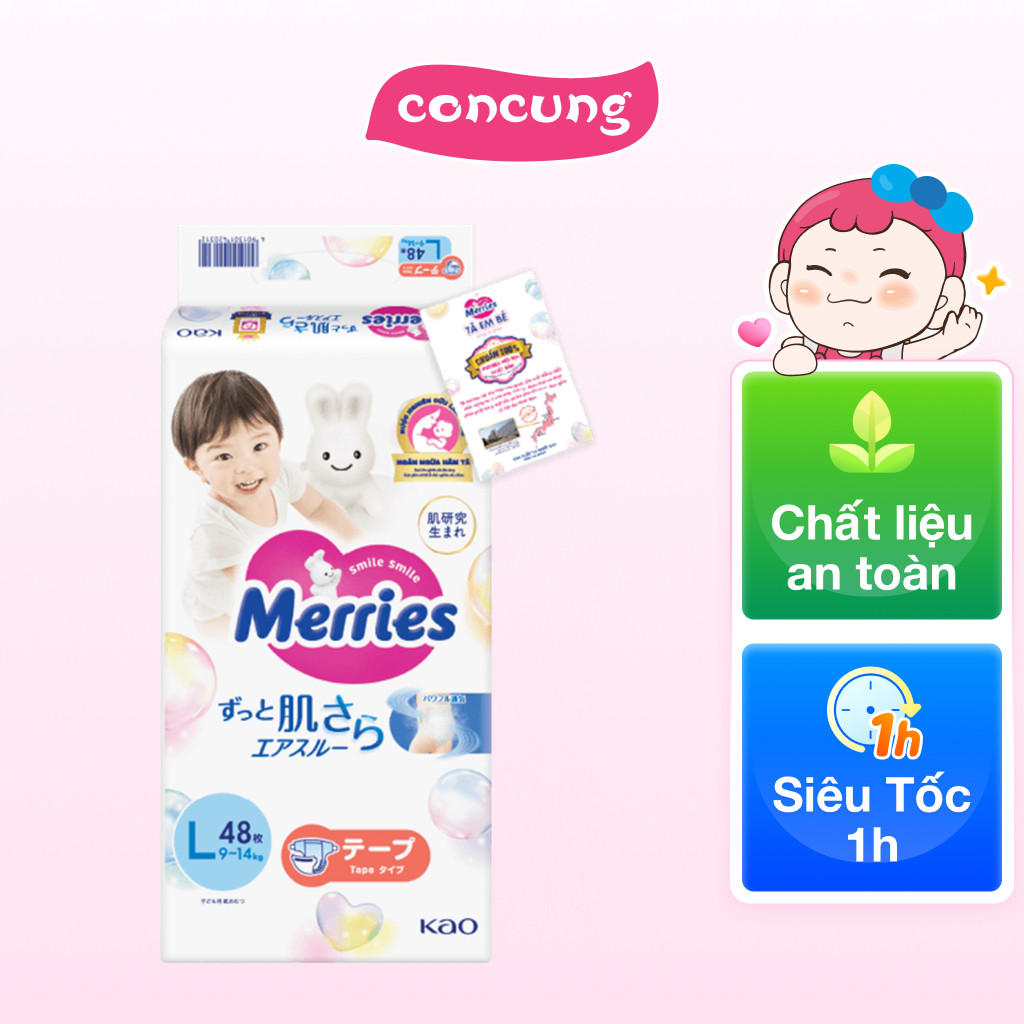 Tã dán Merries (L, 9-14kg, 48 miếng) - concung