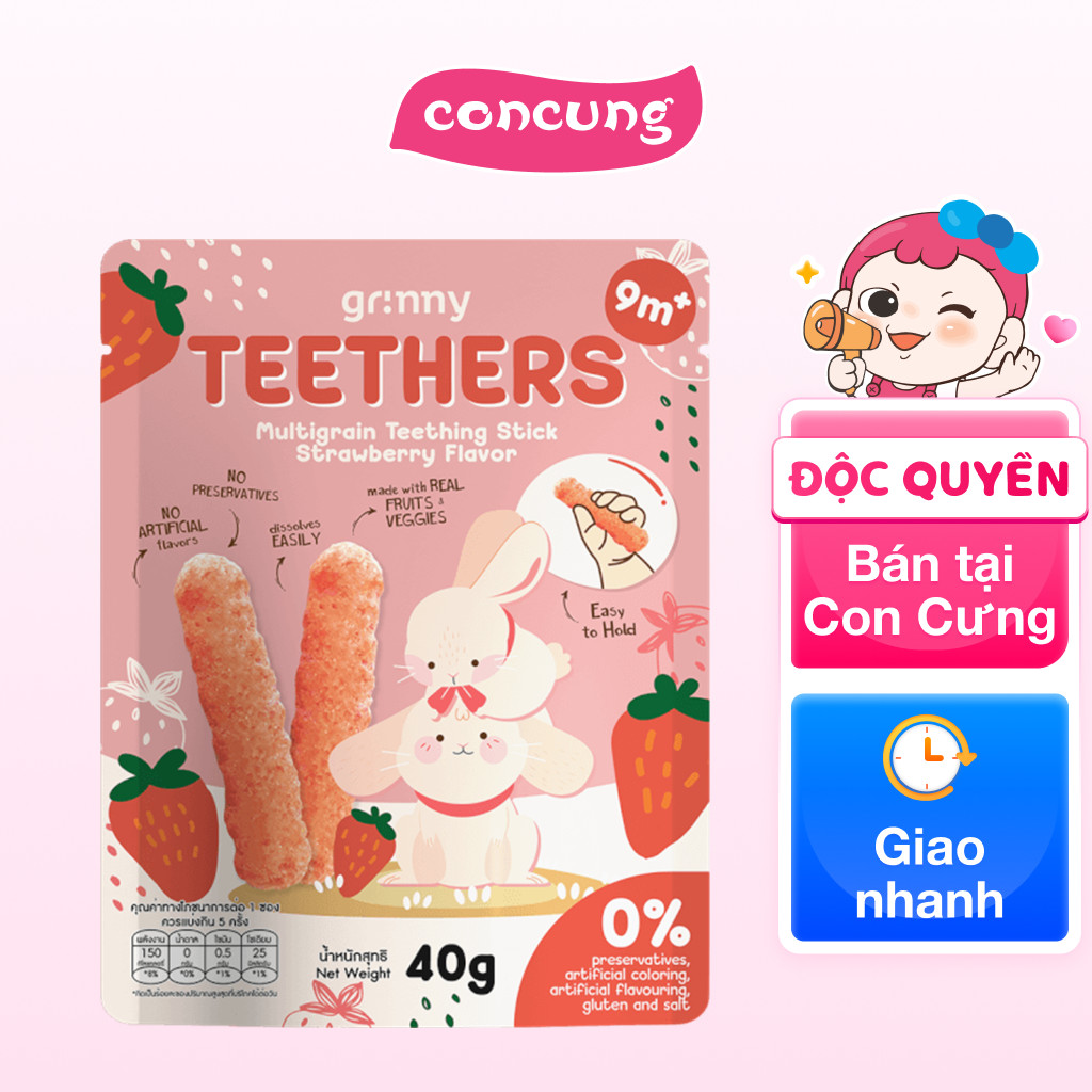 Bánh Gặm Nướu Ngũ Cốc Grinny Vị Dâu Tây