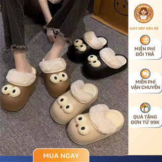  Dép Sục Nữ Lông Mắt Ngáo Vô Tri Đép Đi Trong Nhà Lót Lông Mùa Đông Đế Cao Su Siêu Êm Chống Trượt 