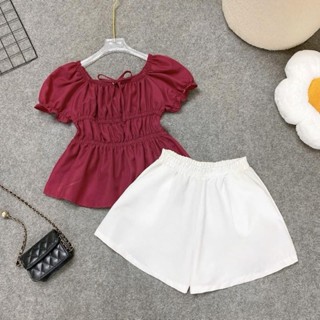 Set Bộ Bigsize Nữ Áo Babydoll Tay Phồng Dáng Peplum Kèm Quần Đùi Lưng Chun A282-Q500