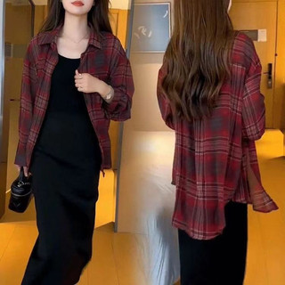 Áo khoác mỏng chống nắng mùa hè thời trang Áo khoác mỏng dáng rộng Slimtail kẻ sọc Áo sơ mi nữ