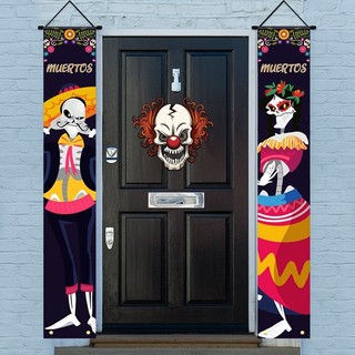 Biểu Ngữ Cửa Sáng Tạo Halloween Treo Tường Cờ Đầu Lâu Patten Bầu Không Khí Cửa Đảng Trang Trí Cờ