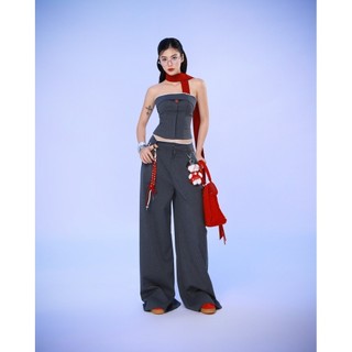 SODOPE CLUB - Corset kaki thắt dây và quần ống rộng kaki sọc