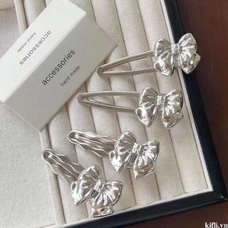 [Klf] Kẹp mỏ vịt nơ bạc đơn giản Kẹp tóc đa năng Mũ đội đầu thanh lịch Kẹp nổ sinh viên-