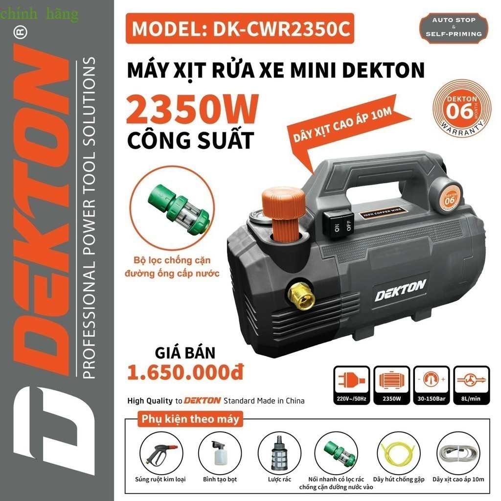 Máy rửa xe dekton. rửa máy lạnh . Dekton DK-CWR2350 2350w , chống giật, chỉnh áp chín hãng