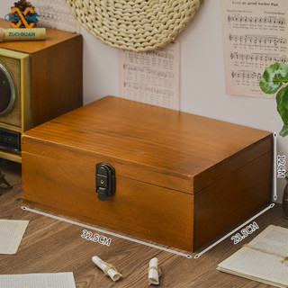 ZUOGUAN Máy tính để bàn kiểu Nhật Bản có khóa hộp lưu trữ gỗ rắn hộp lưu trữ linh tinh hộp gỗ