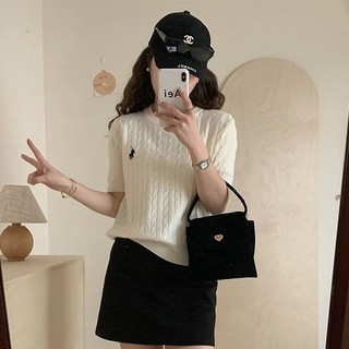 Áo thun dệt kim ngắn tay thêu cổ điển dành cho nữ