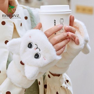 RANERVZ Găng Tay Len Dễ Thương Thoáng Khí Tai Mèo Plus Nhung Lái Xe Găng Tay Nửa Ngón Thu Đông