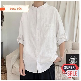 Áo sơ mi đũi nam form rộng tay lỡ phong cách Hàn Quốc 2021