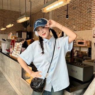 Áo sơmi sọc nữ thêu nơ tay ngắn - NS339