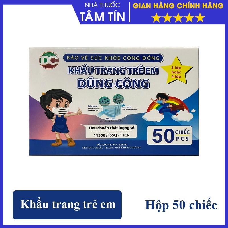 [CHÍNH HÃNG ] KHẨU TRANG TRẺ EM DŨNG CÔNG  - Hộp 50 chiếc