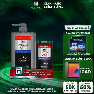Sữa tắm cao cấp romano vip 650g + dầu gội vip 150g