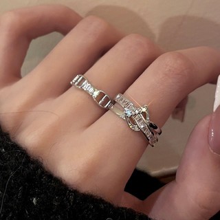 Bộ Mới Đá Chữ D Nhẫn Bạc Mở Nhẫn Có Thể Điều Chỉnh Cho Nữ