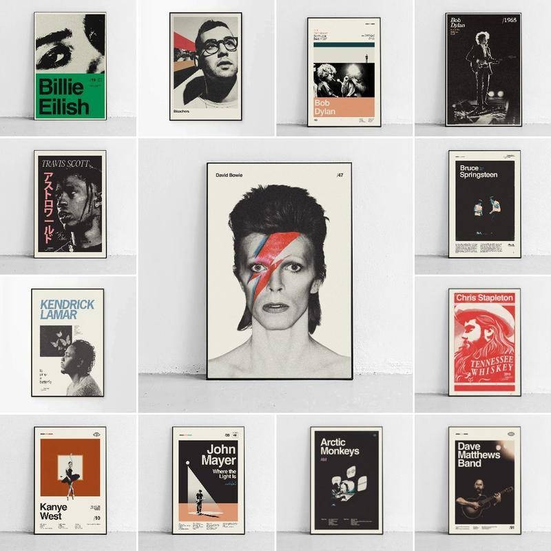 David Bowie Billie Eilish Album nhạc Canvas Poster, Poster Trừu Tượng, Poster Retro, Poster Vintage 
