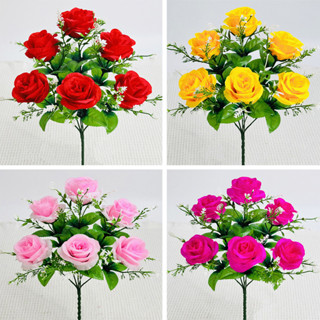 Cành 6 bông hồng cao 36cm VI044, cành hoa giả, trang trí nhà cửa, hoa cắm đám cưới