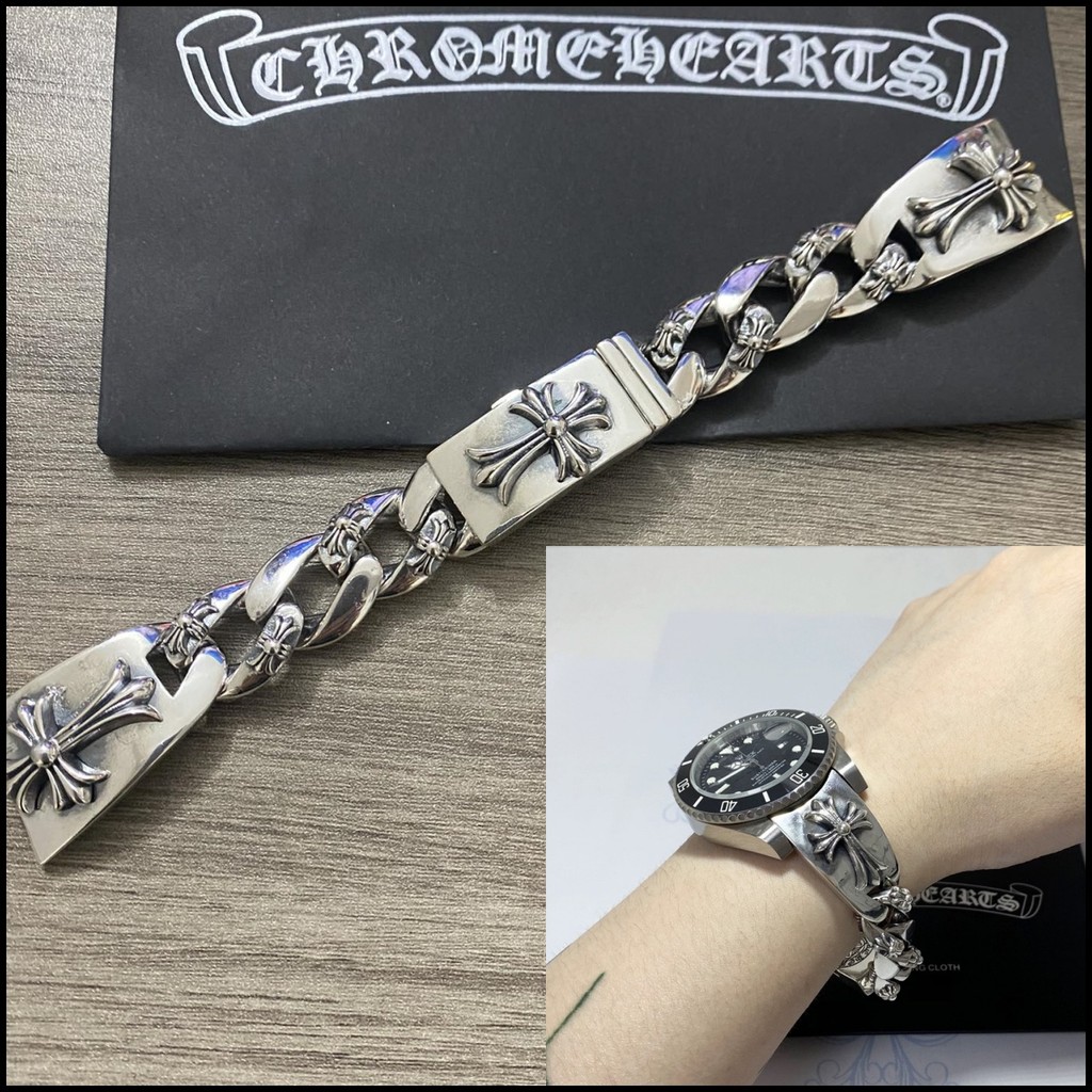 Bạc 925 Đồng Hồ Đeo Chéo Với Retro Punk Gothic Rock Dây Xích Đồng Hồ Đường Phố Hip Hop Phụ Kiện Đồng