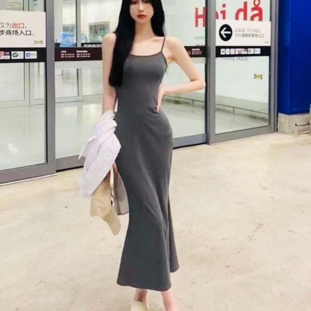 ￼Đầm body 2 dây dáng dài đuôi cá , Váy body nữ vải tăm lạnh Quảng Châu mềm mịn mát tôn dáng sexy mã hh04 | BigBuy360 - bigbuy360.vn