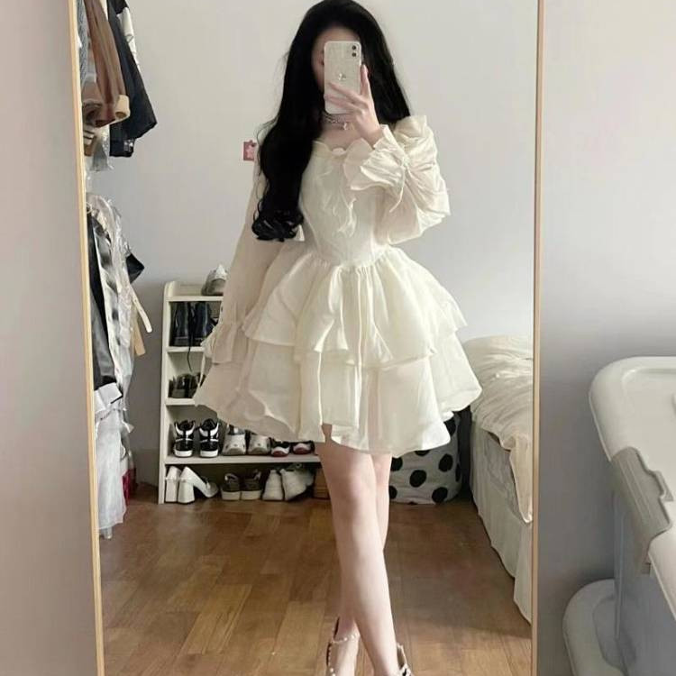 【Ready Stock】 French Gentle Sweet Style Lantern Sleeve Bow Dress 2024 Summer New Design Chic Pettisk