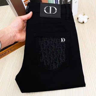 Quần jean nam phong cách mới, Quần Skinny co giãn màu đen thêu, Quần dài thời trang thông thường