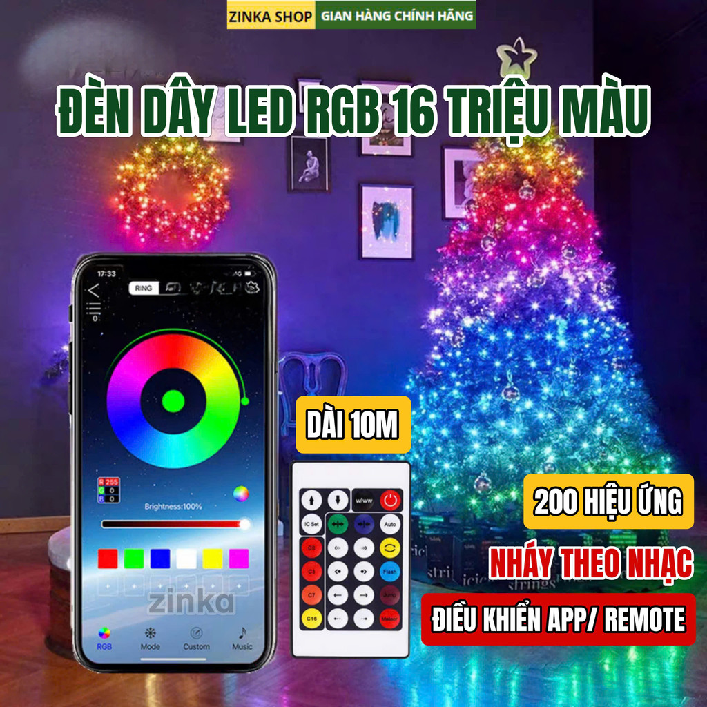 Đèn Dây Led RGB 16 Triệu Màu 10M App Điều Khiển Remote DMX, Nháy Theo Nhạc, Decor Trang Trí Nhà Cửa,