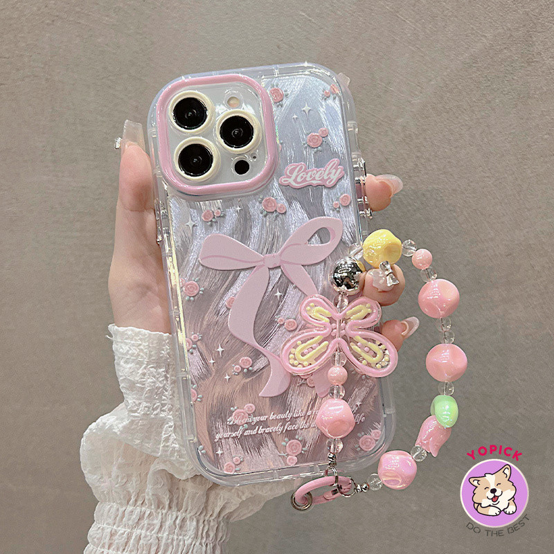Hoa Hồng Hồng Hồng Bướm Dây Chuyền Ốp Lưng Điện Thoại iPhone 16 15 14 13 12Pro Max 11 XR XS Max 7 8 