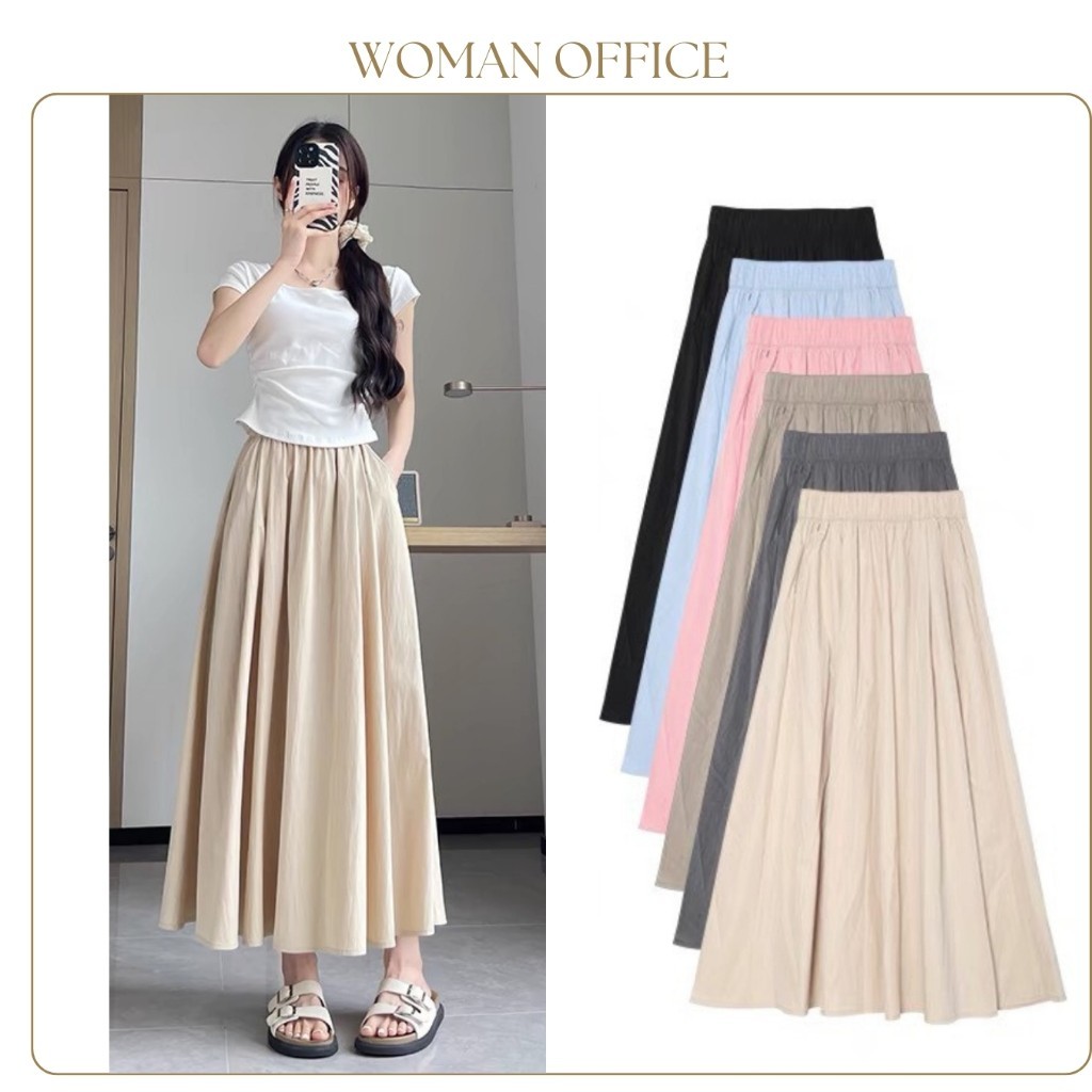 Chân váy nữ bigsize cạp chun co giãn dáng A che khuyết điểm CV57 chân váy gió nữ dáng A midi nhiều m