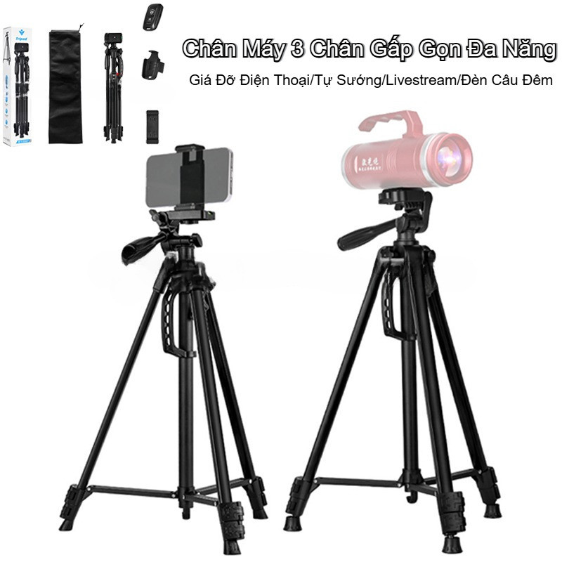 Chân Máy 3 Chân Gấp Gọn Đa Năng - Giá Đỡ Điện Thoại/Tự Sướng/Livestream/Đèn Câu Đêm