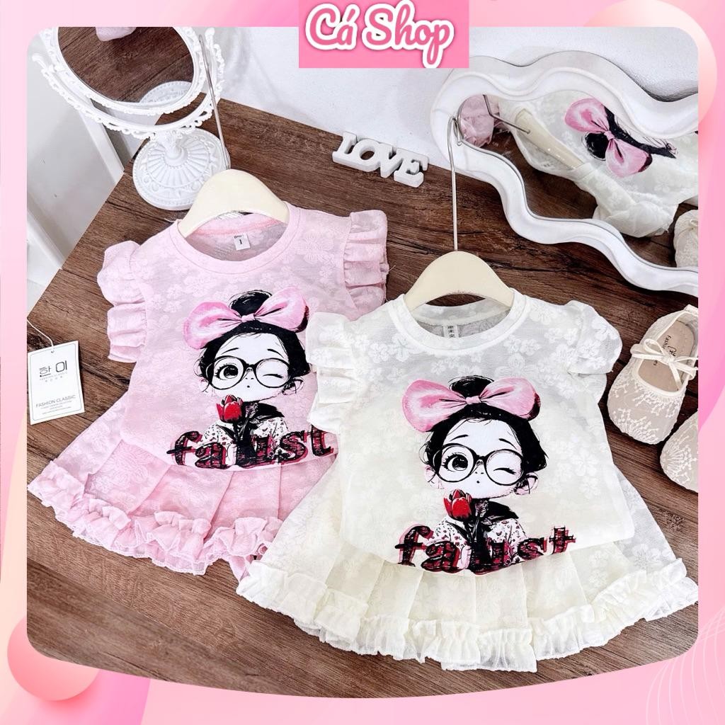 NB219, Set áo Faust chân váy xếp ly chạy bèo cho bé gái