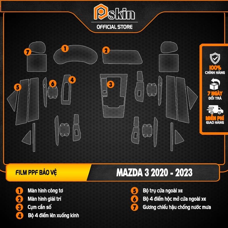 MAZDA 3 [ 2020 - 2022 ] - Film PPF dán bảo vệ nội thất ô tô + Tapli cửa Mazda 3 2020-2022