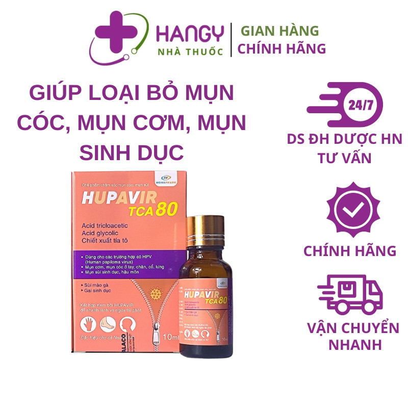 Dung dịch chấm lên da giúp giảm mụn cóc, sùi mào gà, gai sinh dục HUPAVIR TCA 80% (Lọ 10ml)