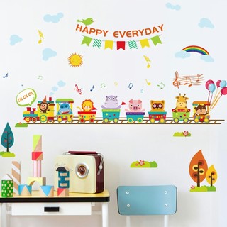 Decal dán tường combo vườn thú và đoàn tàu cho bé HAPPY