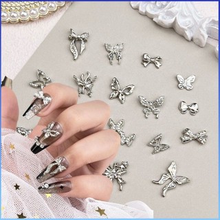 ⚡⚡COD 20 CÁI Hollow Butterfly Nail Art Jewelry White K Metal Bow Light Luxury Kim cương ba chiều Phụ kiện làm móng tay Thắt nơ bạc DIY Trang trí móng tay