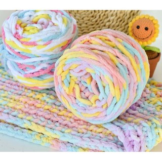Len nhung đũa loang sợi to cuộn 100g - len bông sữa - đan móc thảm, chăn, thú bông khổng lồ mềm mịn