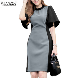 Zanzea Nữ Hàn Quốc Váy hông ngắn tay cổ tròn thanh lịch Hàn Quốc