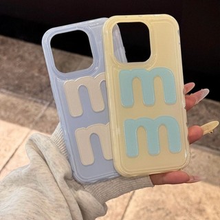 Ốp điện thoại chữ cái tiếng Anh sang trọng M Jelly cho iPhone15 14 13 Pro Max Vỏ máy ảnh chống sốc Túi khí bảo vệ Túi khí silicon mềm chống rơi