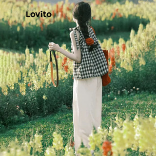 Set quần dài Lovito họa tiết kẻ sọc phong cách thường ngày cho nữ LNA64382