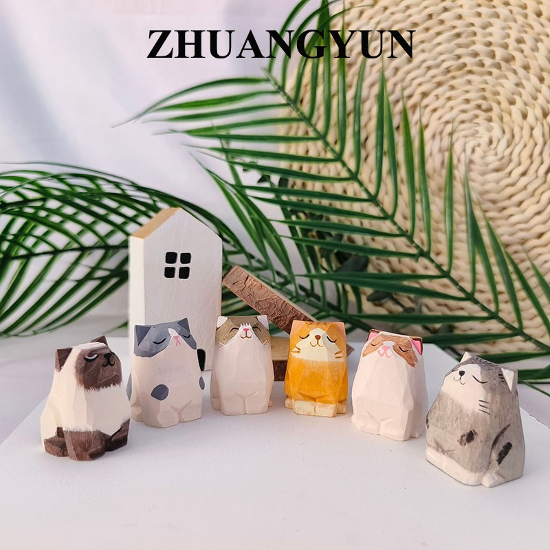 Xoitop 1 Động Vật Nhỏ Sáng Tạo Để Bàn Gỗ Mèo DIY Trang Trí Thủ Công Handmade Gỗ Khắc Mèo Con Đồ Trang Trí VN