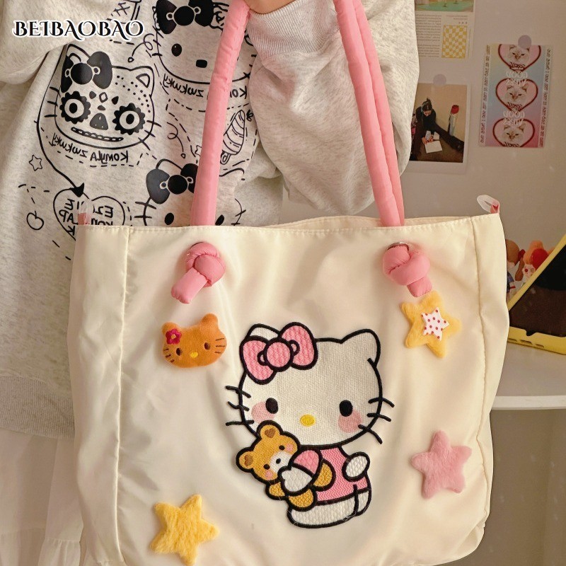 BEIBAOBAO Thời trang mới hoạt hình dung lượng lớn túi tote đa năng cô gái kt giản dị phong cách nước ngoài lười gió túi