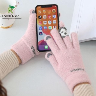 RANERVZ tay lái xe chất liệu len dày dặn co giãn tốt hình gấu trúc dễ thương cho nữ
