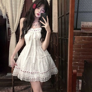 [Mizhiya] Mùa hè 2025 Dreamland Ballet Girl Ren trắng Rỗng Váy ngắn ngọt ngào