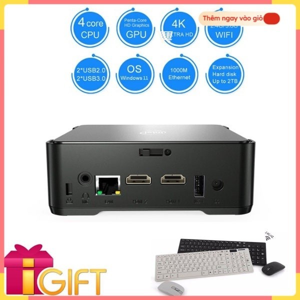 Máy Tính Để Bàn PC BOX Mini Dual HDMI Intel® Gemini Lake J4125 Ram8G SSD128Gb (tặng combo phím chuột