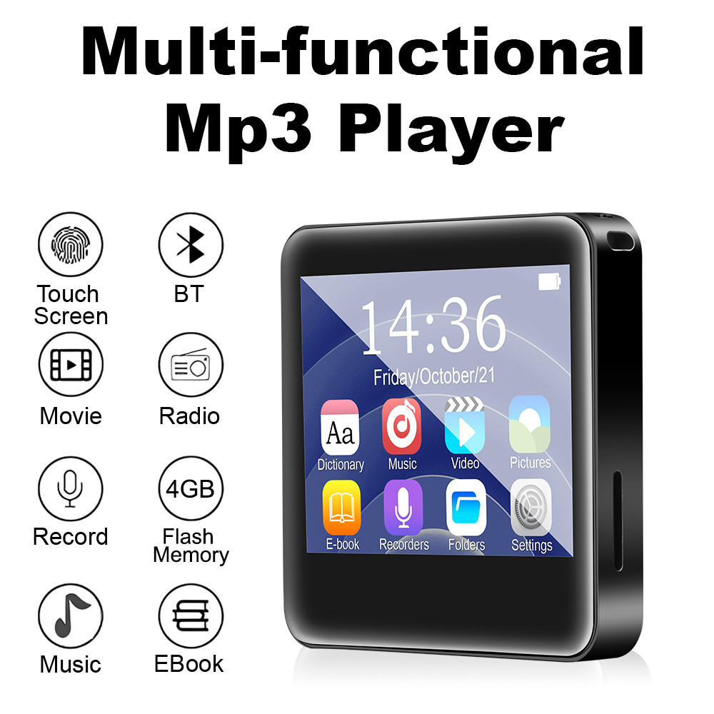 Máy nghe nhạc MP3 di động Màn hình LED Bluetooth 5.0 đi kèm với RAM 4GB Loa âm thanh nổi Máy nghe nhạc Video Hỗ trợ điều chỉnh FM / Sách điện tử / Ghi âm / Đồng hồ báo thức