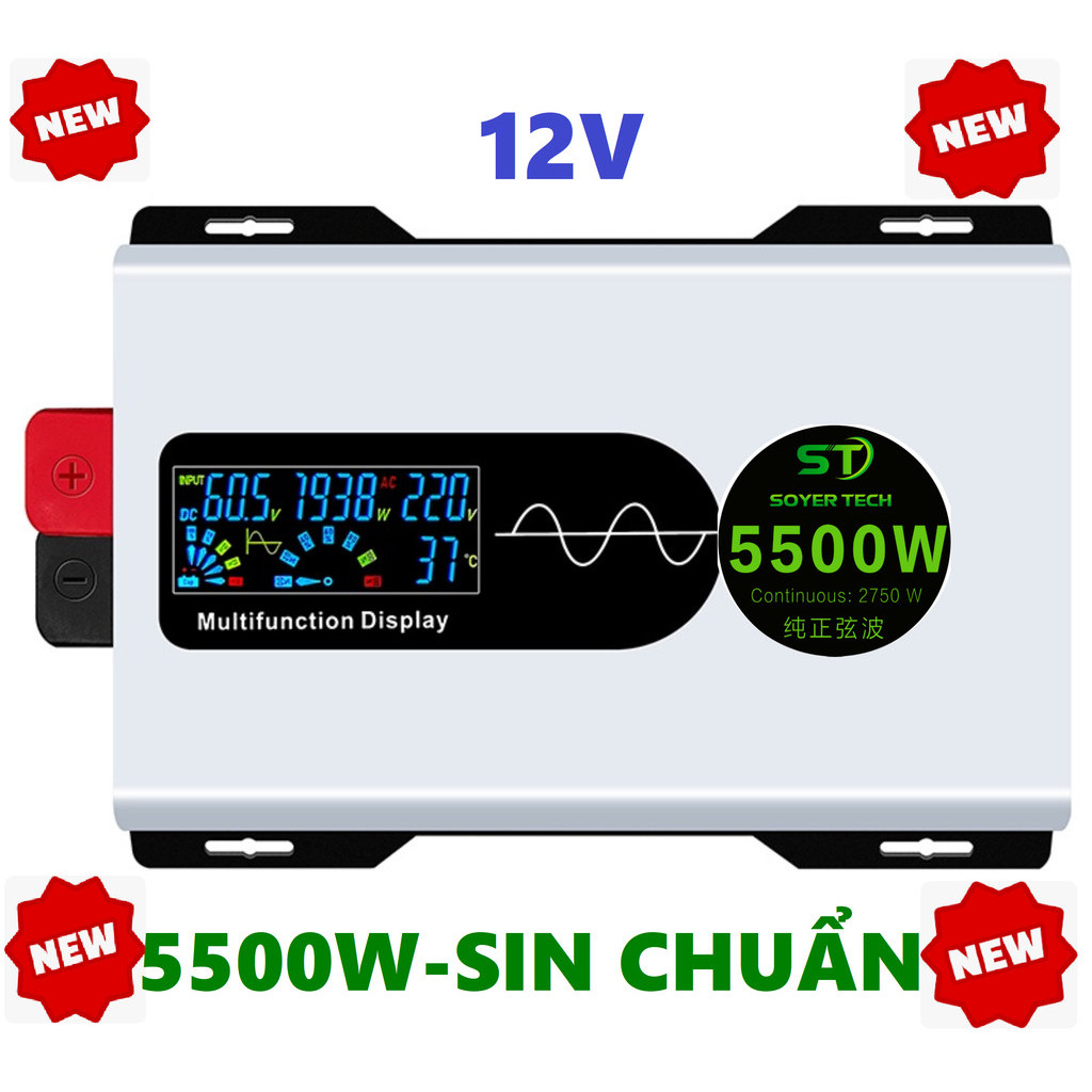 Bộ chuyển đổi điện Sin Chuẩn 12V-5500W-Bộ Đổi Nguồn 12V sang 220V Sin Chuẩn 12V-STW-5500w-SOYER TECH