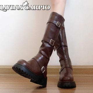 Giày bốt cao bồi phương Tây đế dày phong cách mới Lavina Carpio dành cho nữ, không trên đầu gối bốt hiệp sĩ cao cấp