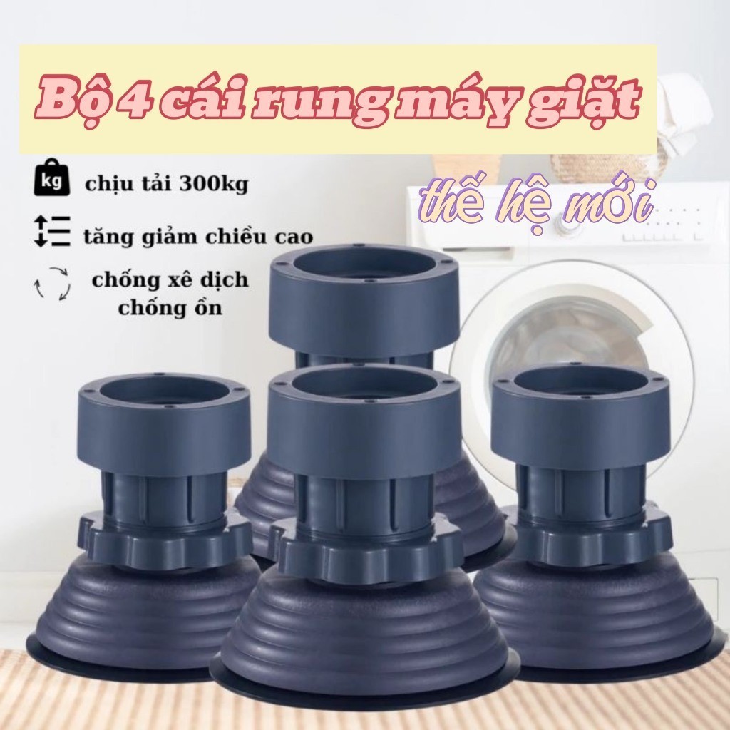 Bộ 4 chân chống rung cho máy giặt, tủ lạnh tăng giảm chiều cao, đế cao su chống rung tối ưu