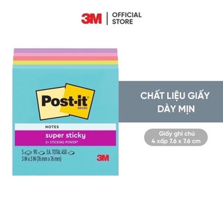 Combo 4 xấp Giấy ghi chú 3M™ Post-it®, màu ngẫu nhiên, 50 tờ/xấp, 7.6x7.6cm, màu neon, Dùng trong công việc và học tập