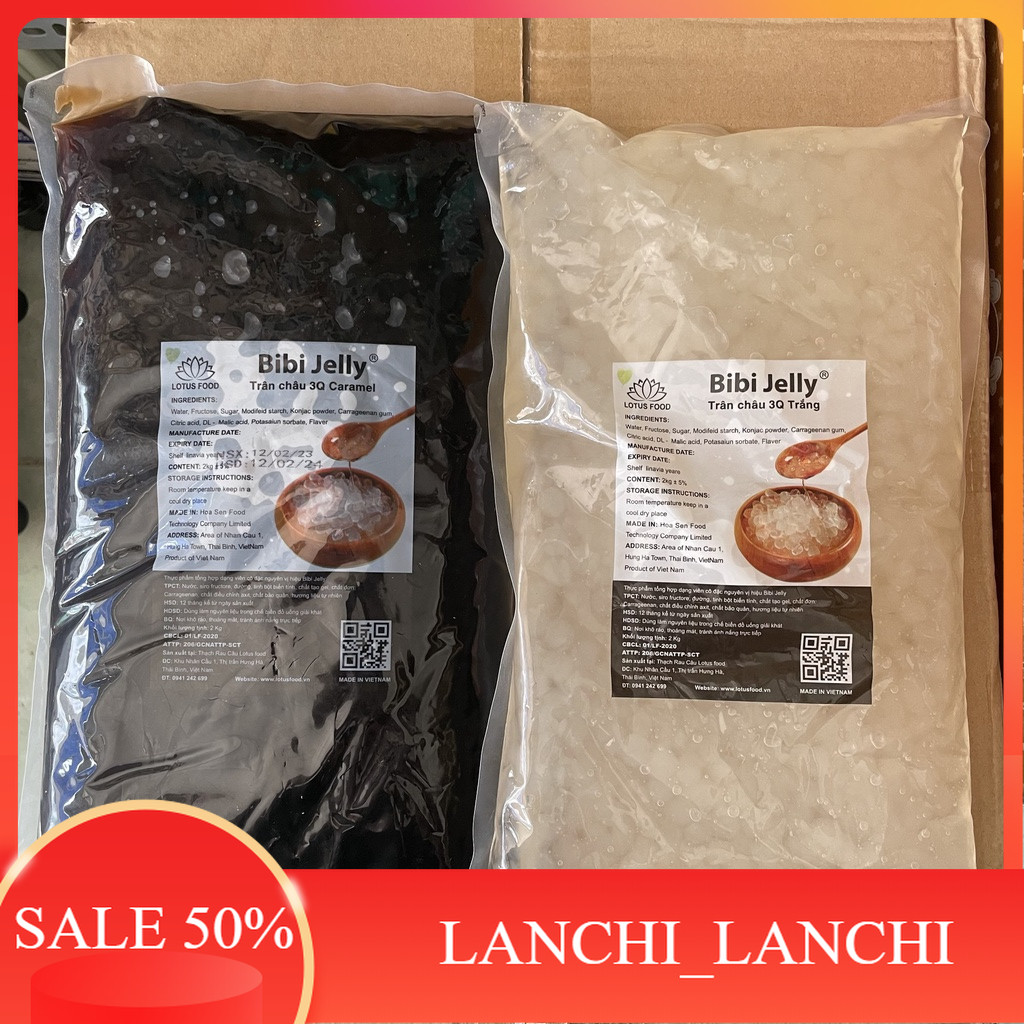Trân châu giòn 3Q (thạch 3Q) gói 2Kg trắng đen 2 loại Bibi và SEA hạn luôn mới
